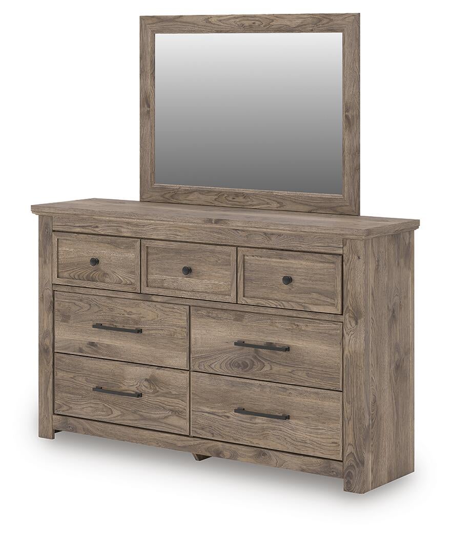 Rusticott  Panel Bed With Mirrored Dresser And Nightstand
