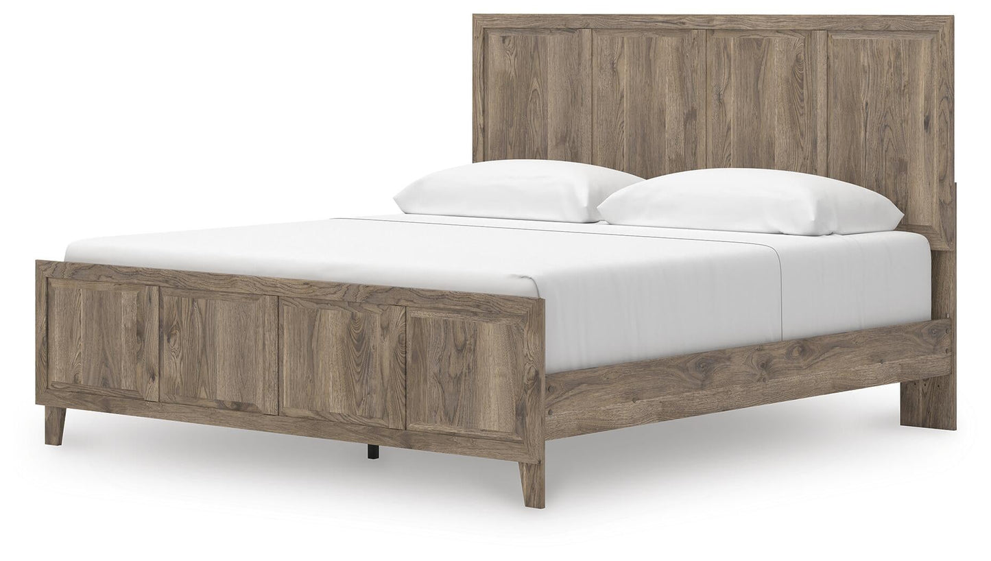 Rusticott  Panel Bed With Mirrored Dresser And Nightstand