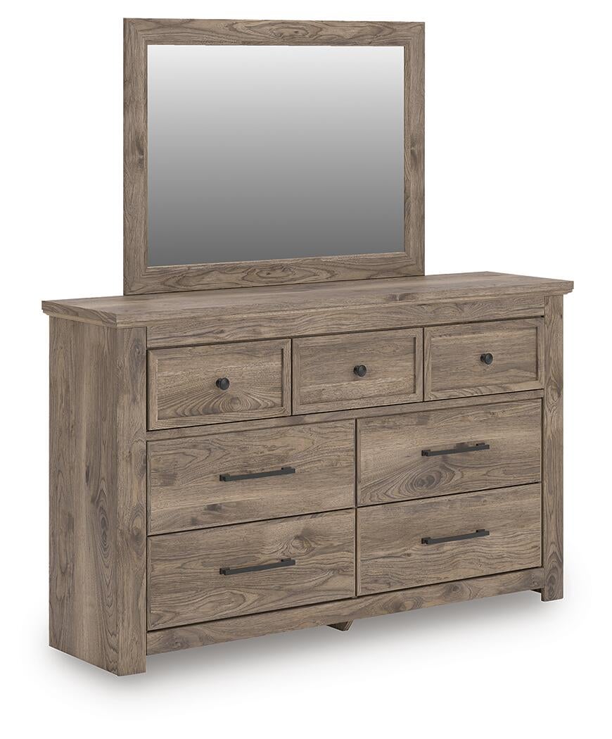 Rusticott  Panel Bed With Mirrored Dresser