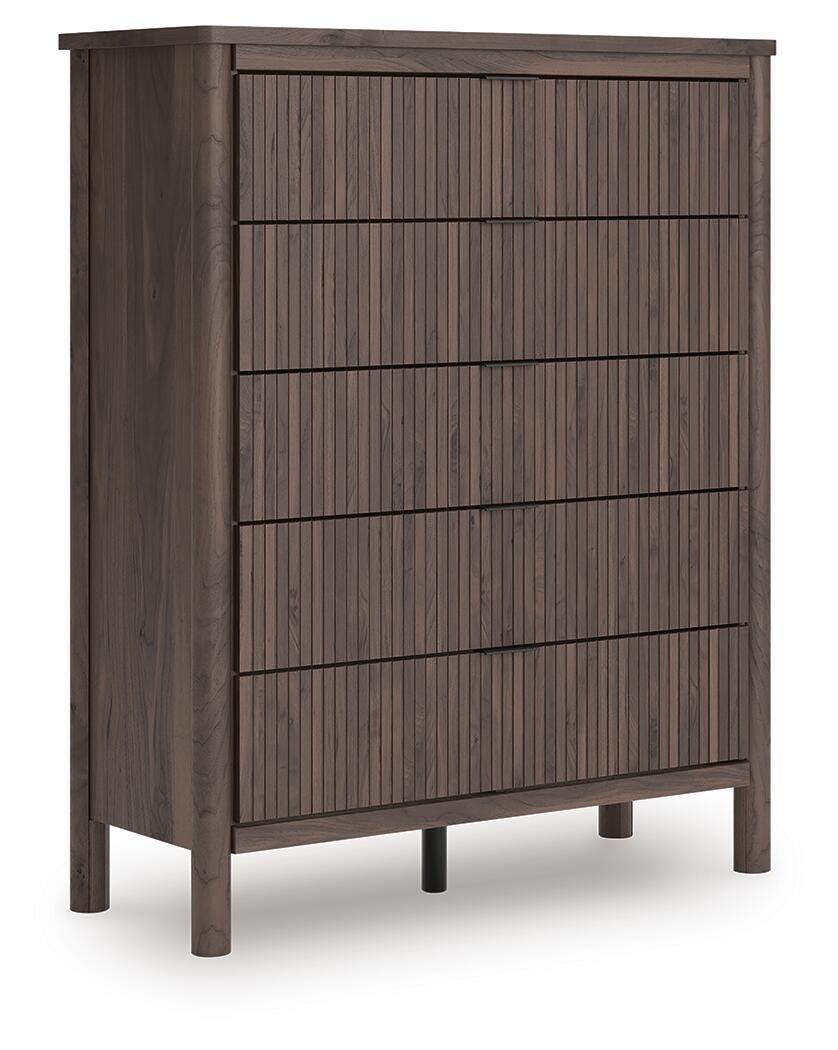 Pamytta  Upholstered Panel Bed, Dresser, Mirror, Chest And Nightstand