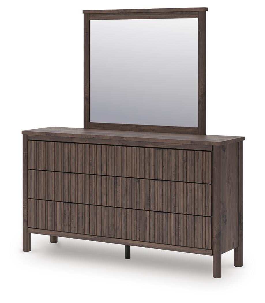 Pamytta  Upholstered Panel Bed, Dresser, Mirror And Nightstand