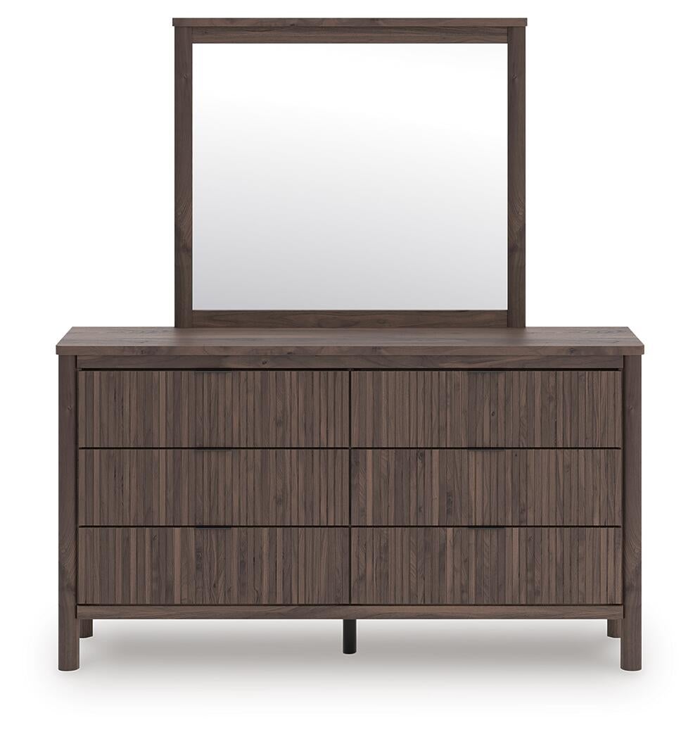 Pamytta  Upholstered Panel Bed, Dresser And Mirror