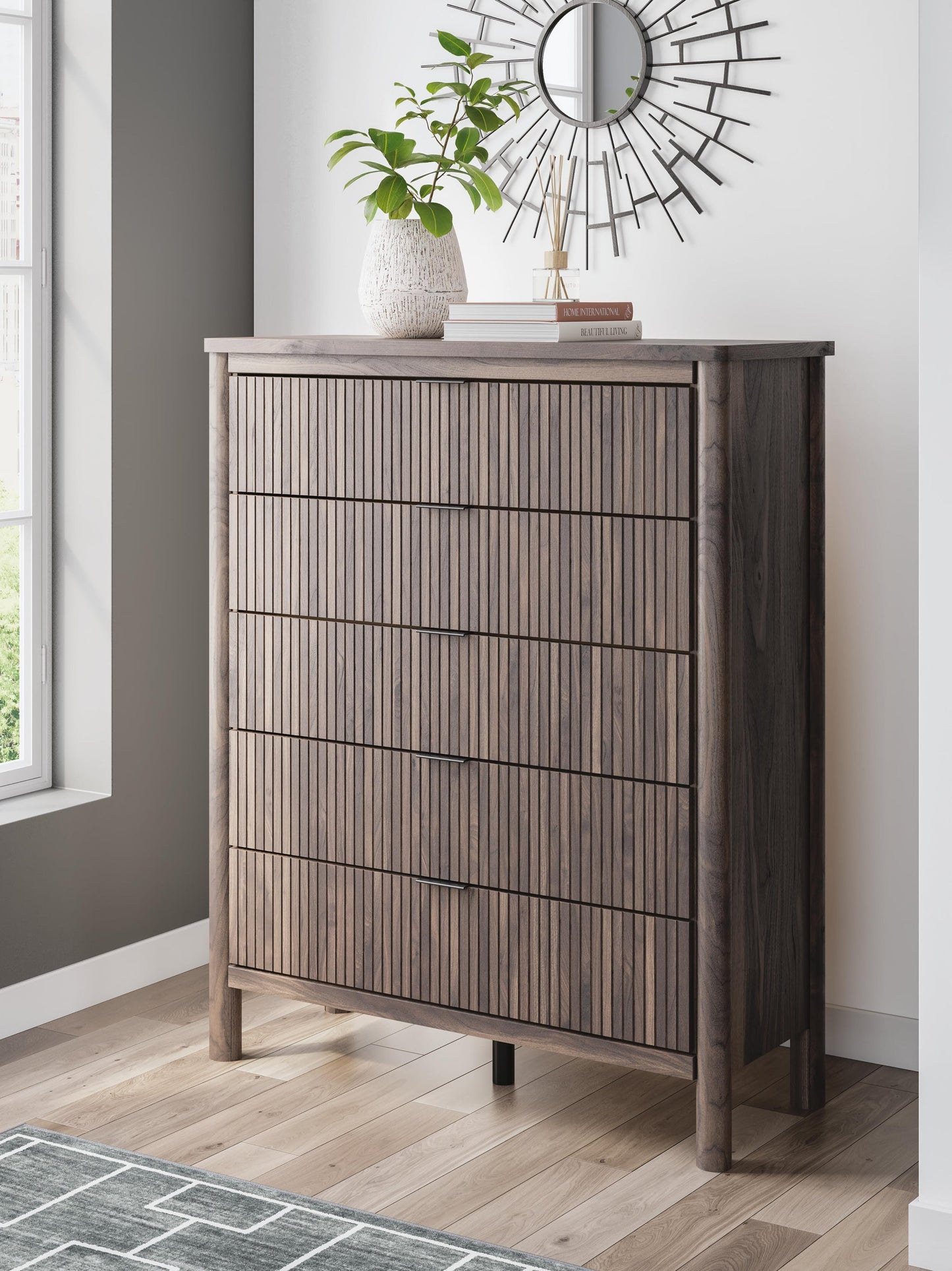Pamytta  Upholstered Panel Bed, Dresser And Mirror