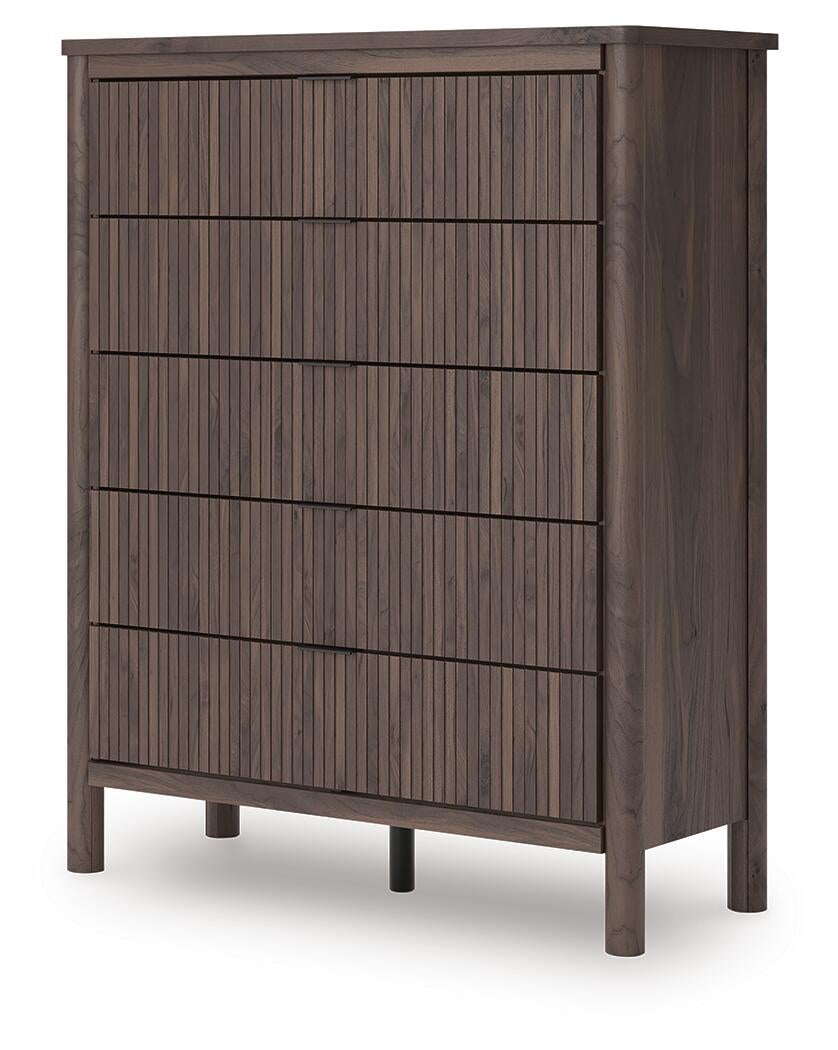 Pamytta  Upholstered Panel Bed, Dresser, Mirror, Chest And Nightstand