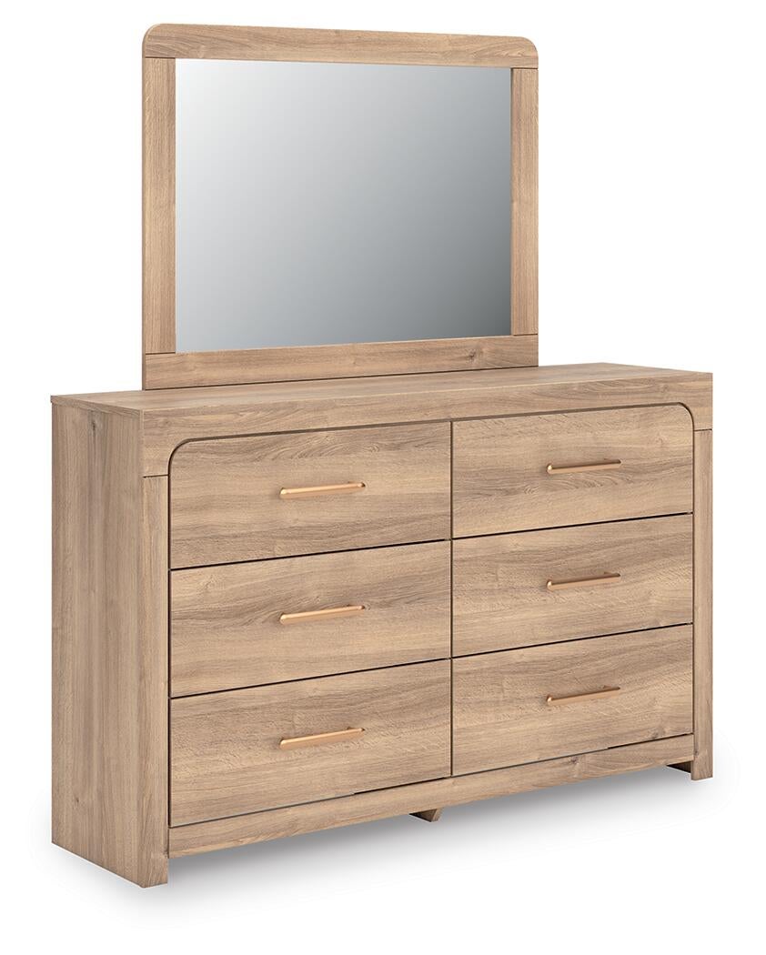 Kinlanni  Upholstered Platform Bed, Dresser And Mirror