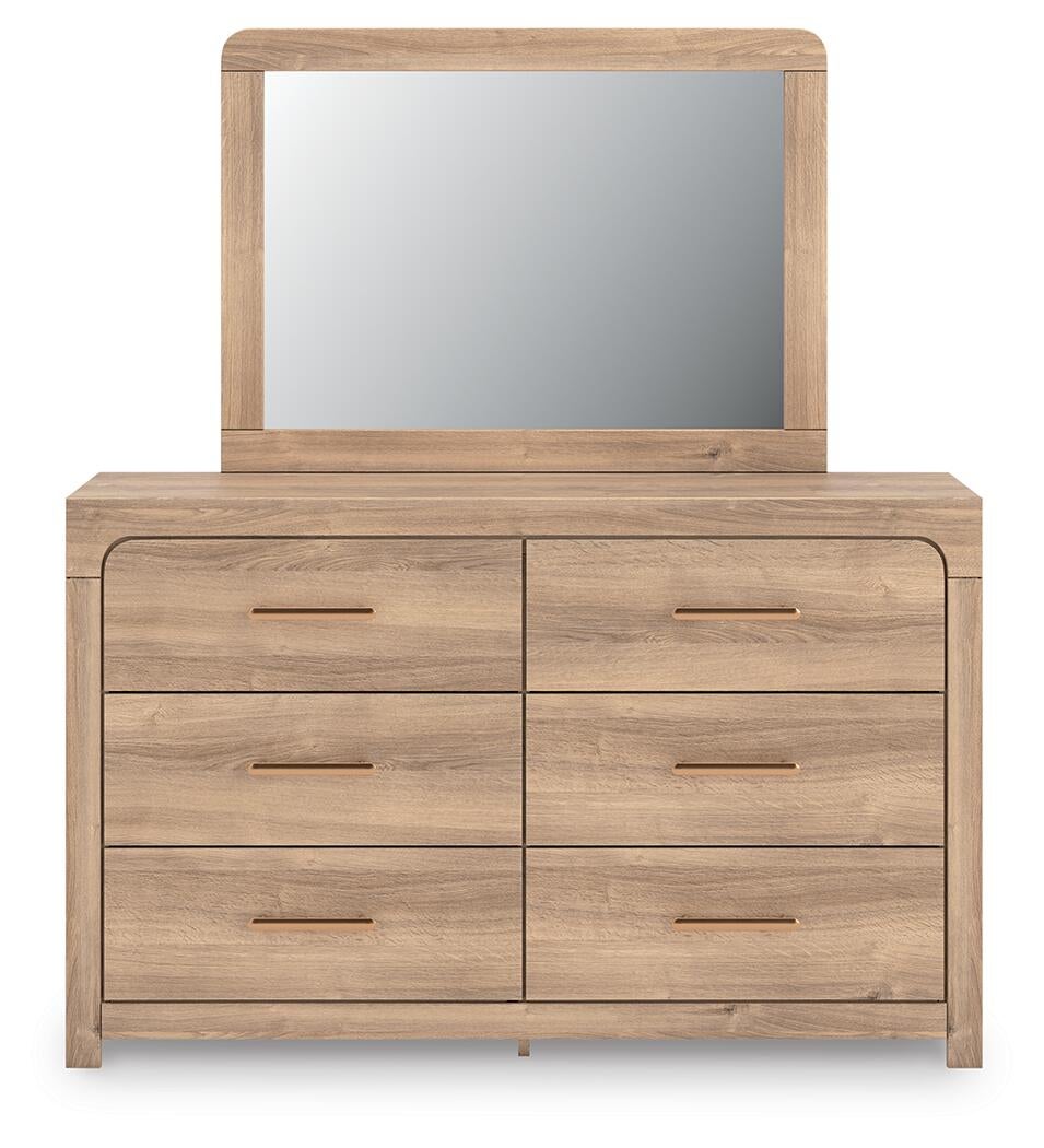 Kinlanni  Upholstered Panel Bed, Dresser, Mirror And Nightstand