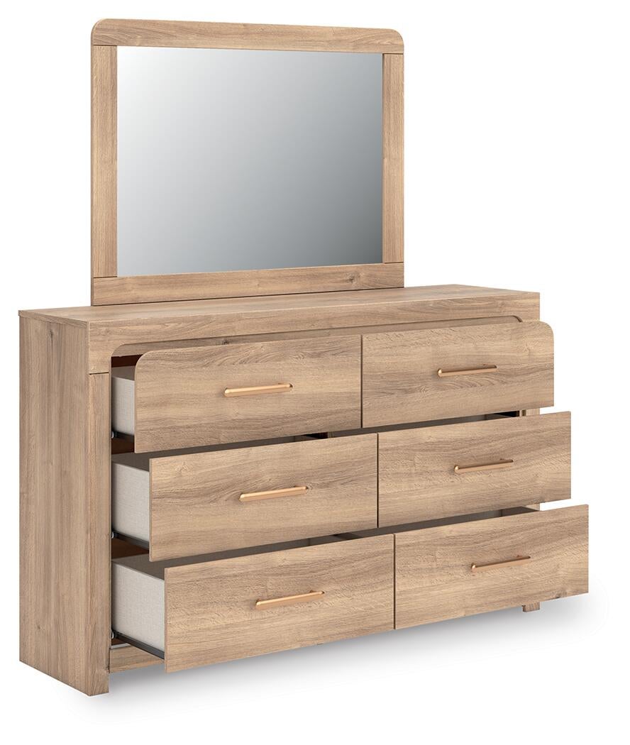 Kinlanni  Upholstered Platform Bed, Dresser, Mirror And Nightstand