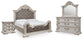 Andonhall California King Upholstered Panel Bed with Mirrored Dresser and Nightstand
