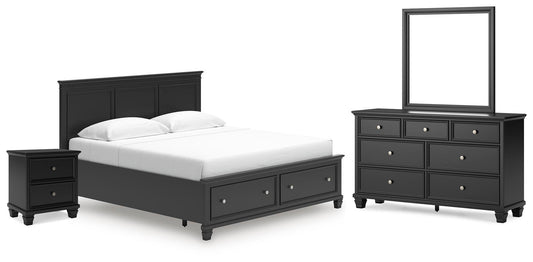 Lanolee  Panel Storage Bed, Dresser, Mirror And Nightstand