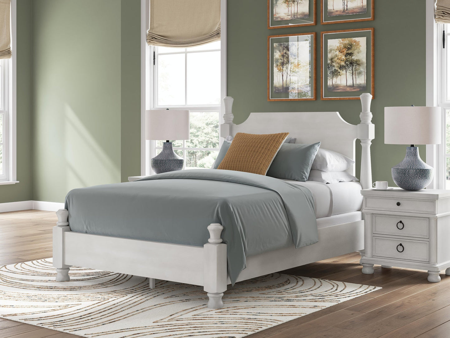 Rowlenstown  Poster Bed, Dresser, Mirror And Nightstand