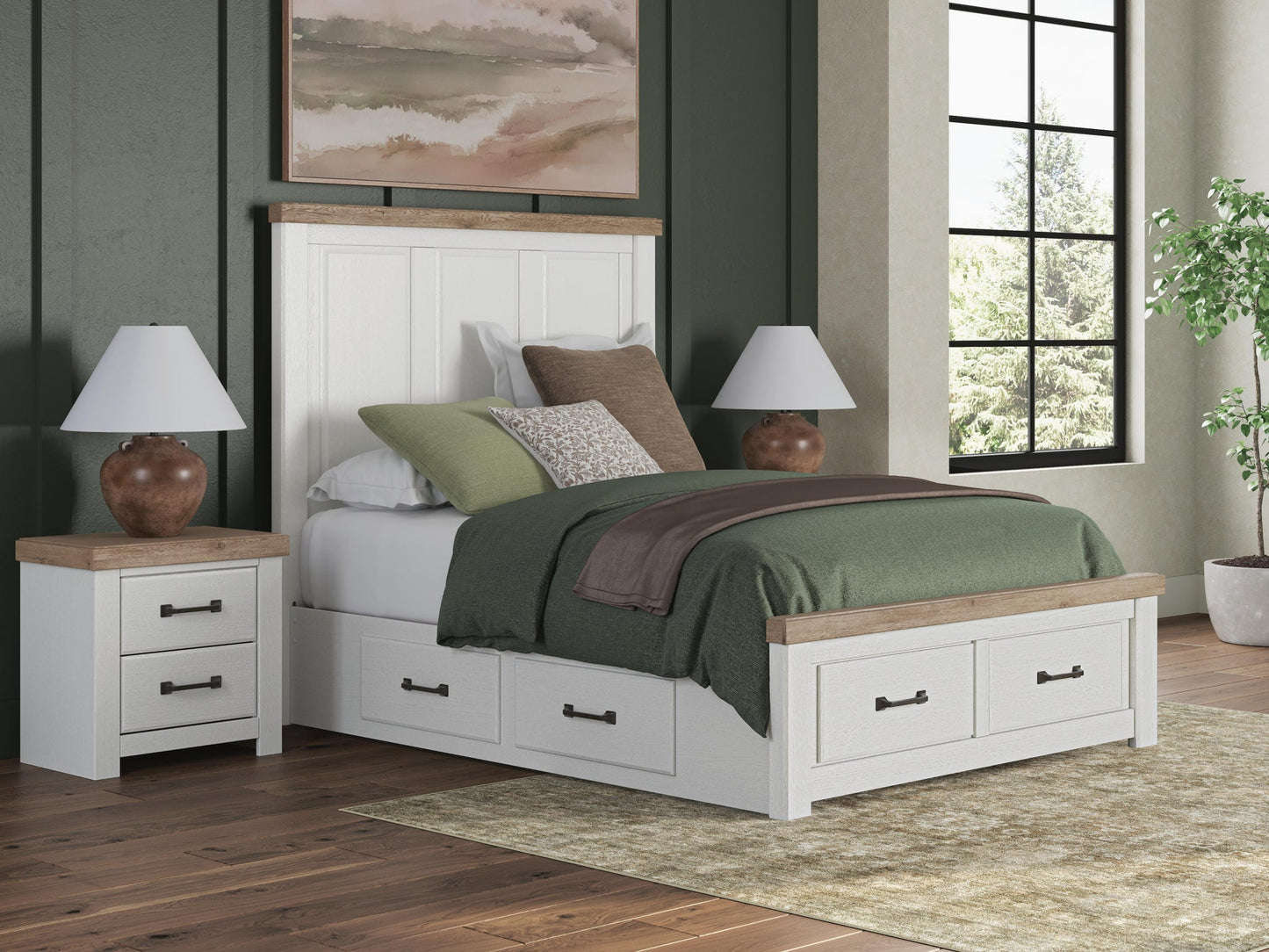 Savonport King Panel Storage Bed. Dresser, Mirror and Nightstand