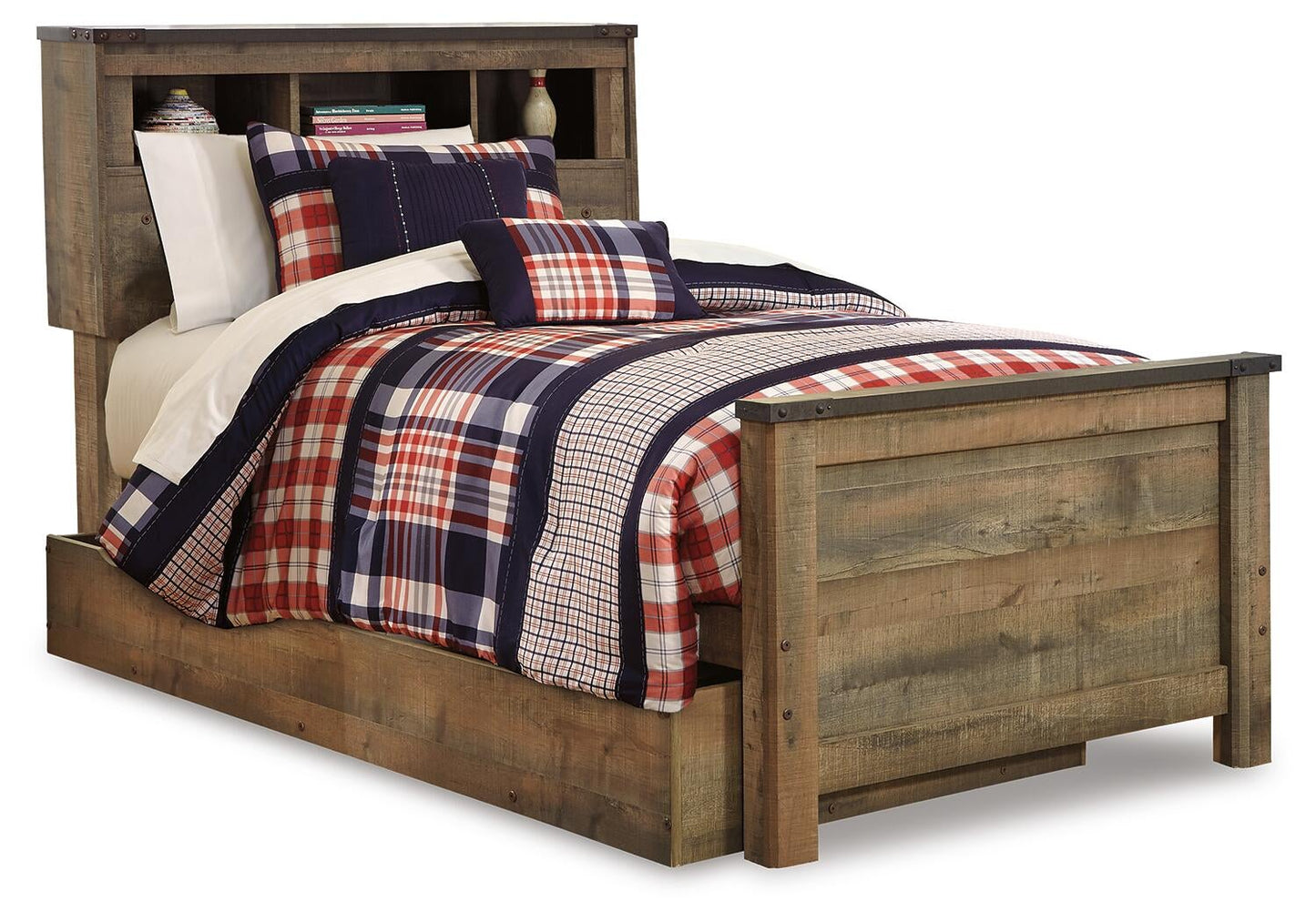 Cama-librería Trinell con 1 cajón grande de almacenamiento